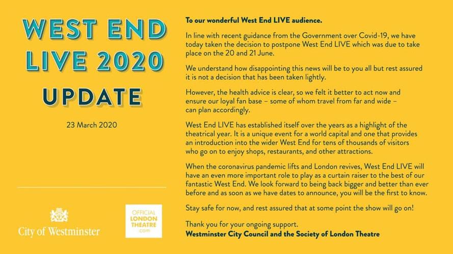 West End Live Postponed - News Oh..