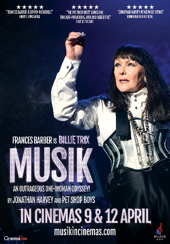 Jonathan Harvey’s MUSIK hits cinemas this April - News One woman show stars Frances Barber 